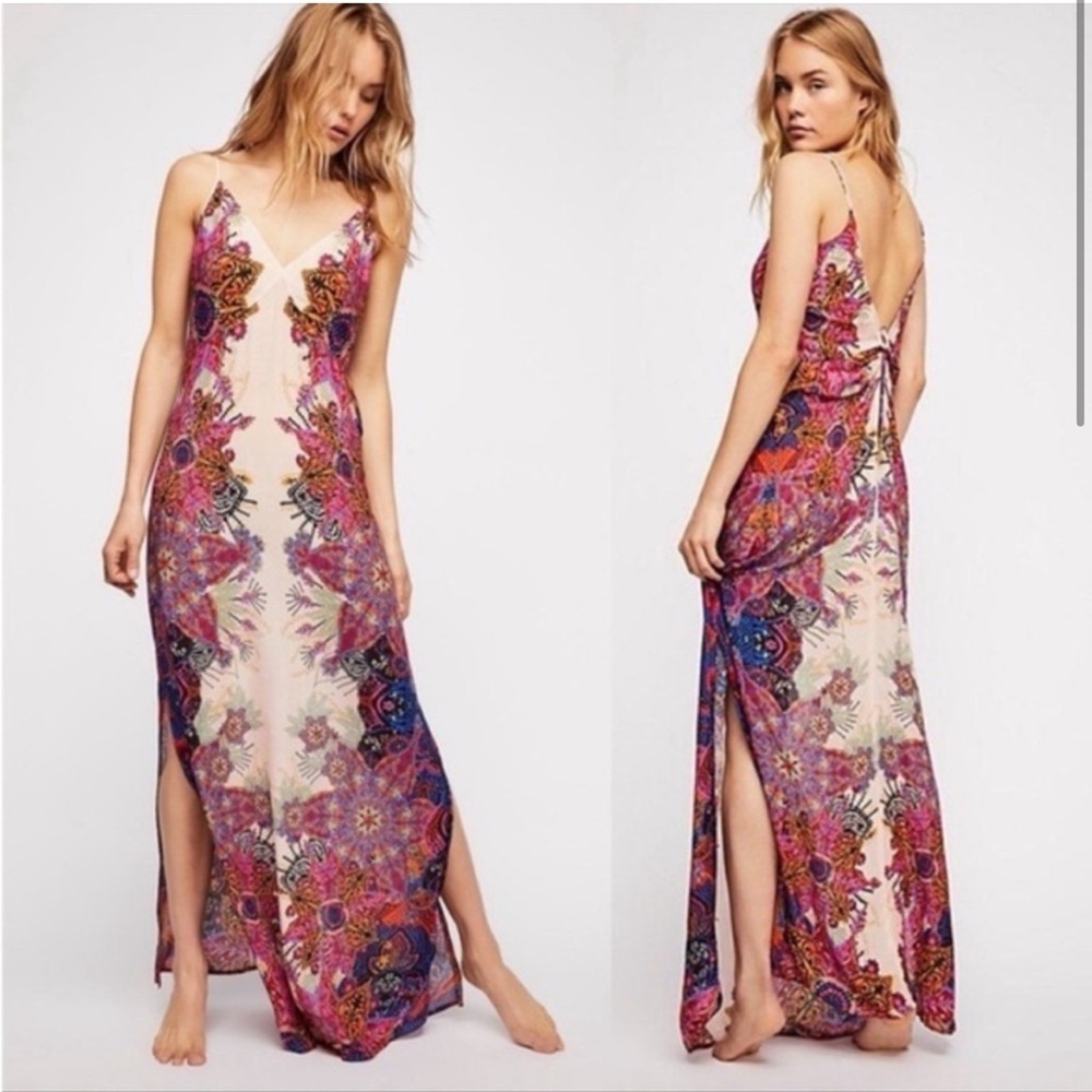 Free People Wildflower Print Maxi Slip Dress in Ivory Combo Size XS